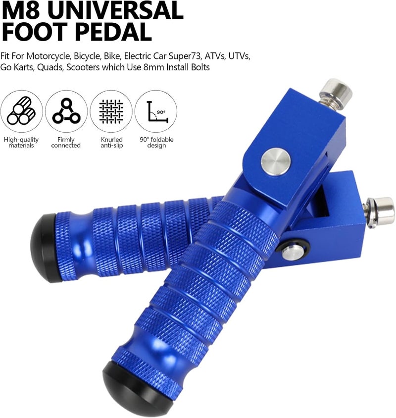 MOCODUO Motorcycle M8 Universal Foot Pegs CNC Foldable & Anti-Skid 90 Degree Motorbike Pegs Fits for Super 73, Motorcycle, Bicycle, Mini Bike, Electric Motor, ATVs, UTVs, Go Karts, Quads, Scooters Blue - Image 5